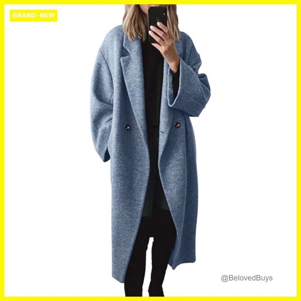 Women's Wool Blend Pea Coat Double Breasted Notch Lapel Overcoat Winter